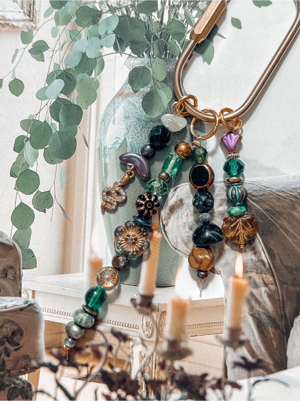 Bag Charm Witchy Slytherin Beaded Keychain Handcrafted